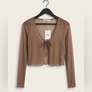 Elodie Sheer Tie-Front Crop Too in Taupe Brown